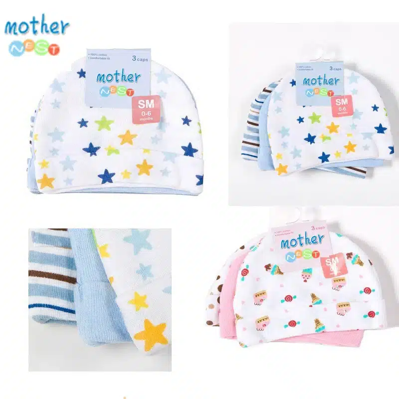 Mother Nest 3pcs/lot Baby Hats Pink/Blue Star Printed Baby Hats & Caps for Newborn Baby Accessories 1