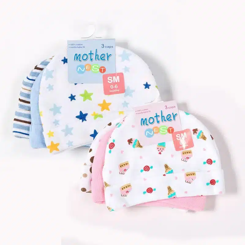 Mother Nest 3pcs/lot Baby Hats Pink/Blue Star Printed Baby Hats & Caps for Newborn Baby Accessories 2