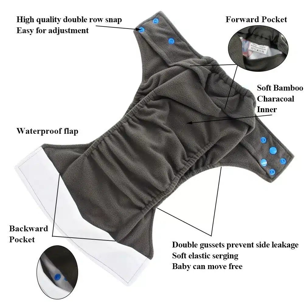 Ohbabyka Double Gussets Diapers Baby Nappies All-in-two AI2 Cloth Diaper Reusable Newborn Diapers Bamboo Charcoal Pocket Diaper 8