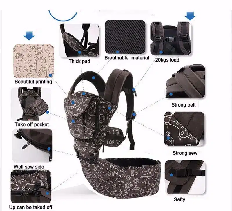 360 Baby Carrier 10-12 Months Baby Hipseat 20kg Infant Backpack Carriers Front Facing Kangaroo Baby Wrap Polyester Manduca Print 21