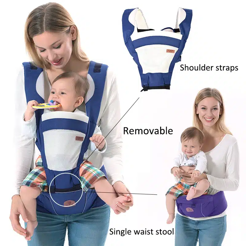 2 In 1 Ergonomic Baby Carrier Multifunctional Baby Sling 4 Seasons Breathable Hooded Kangaroo For 3 To 30 Months child 7