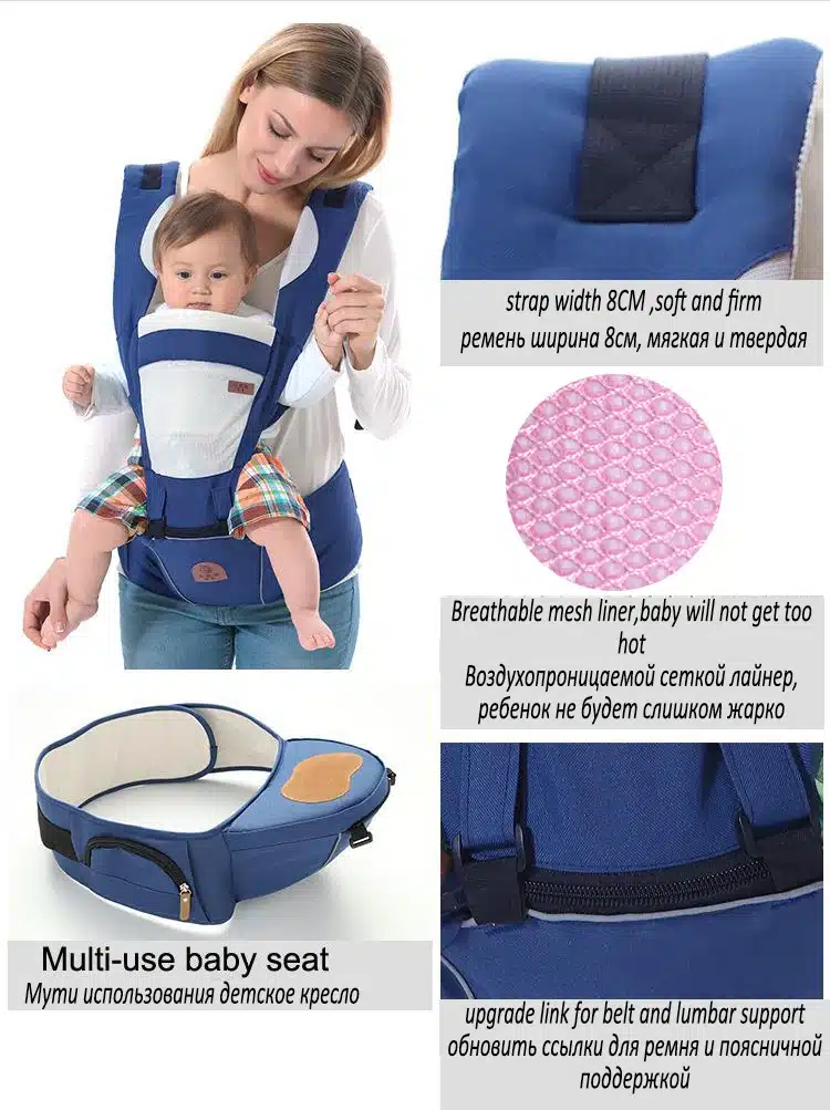 2 In 1 Ergonomic Baby Carrier Multifunctional Baby Sling 4 Seasons Breathable Hooded Kangaroo For 3 To 30 Months child 10