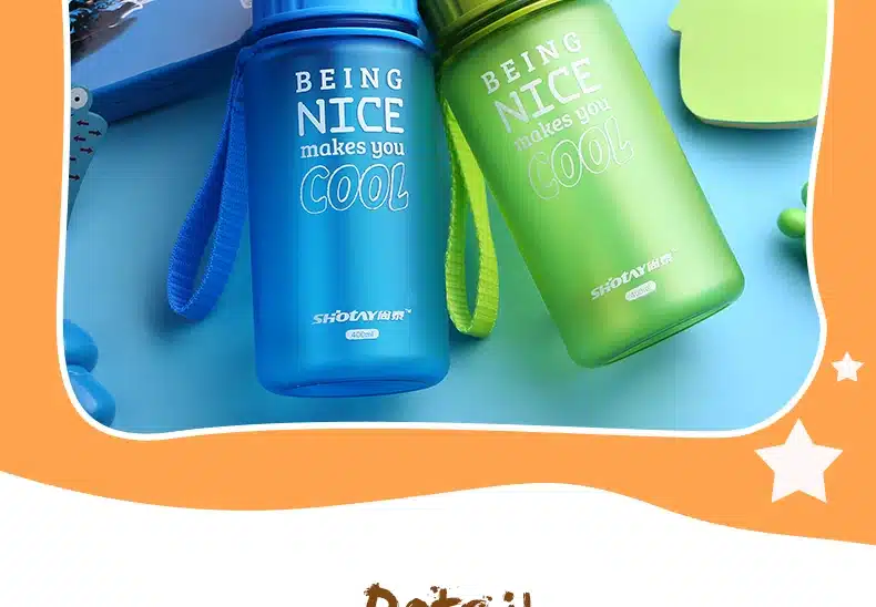 Baby Feeding water bottle Portable no spill Cup My plastic bottle Children`s small kettle with straw Food Grade Slide cover copo 19