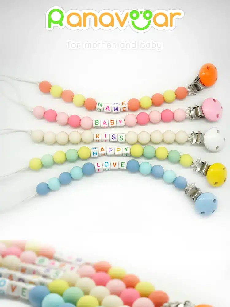 Personalised- Any Name Pacifier Clips Gift Dummy Handmade Pacifier Chain Holder Baby Nipple Feeding Garment Wooden Clip NZL04 9