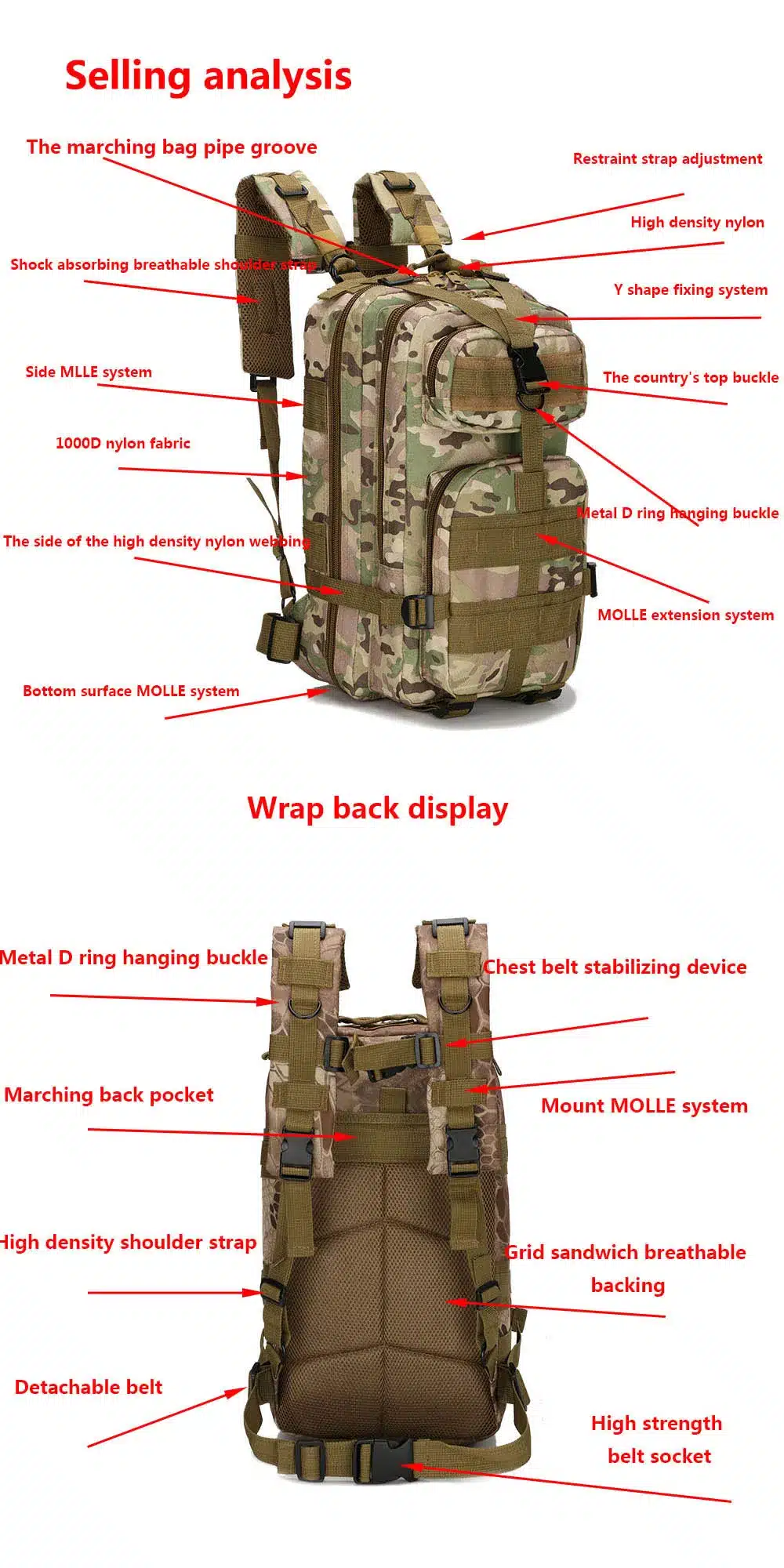 2017 Hot 8 Color 25L-30L Unisex Travel Rucksack Camping Hiking Trekking Camouflage Bag Outdoor Military Army Tactical Backpack 11