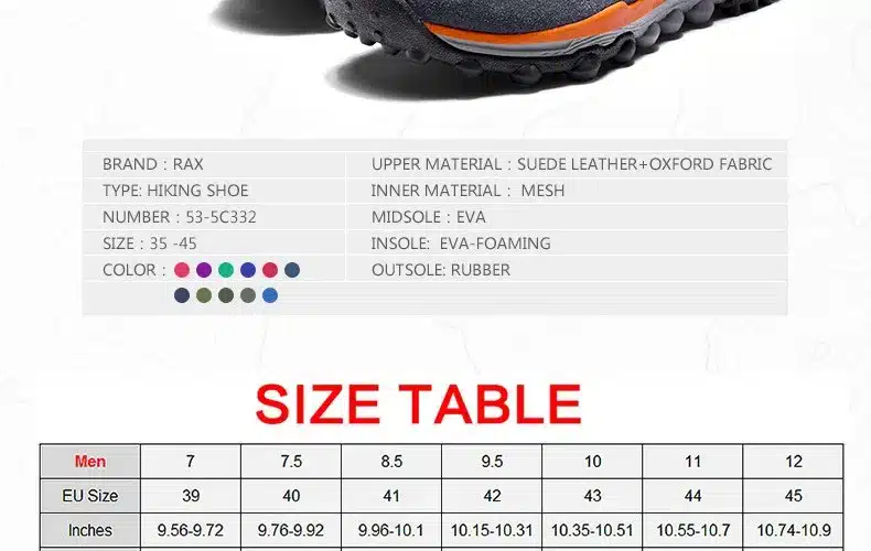 RAX Men's Outdoor Waterproof Hiking Shoes Fast Walking Jogging Trekking Climbing Sport Shoes for Women 19