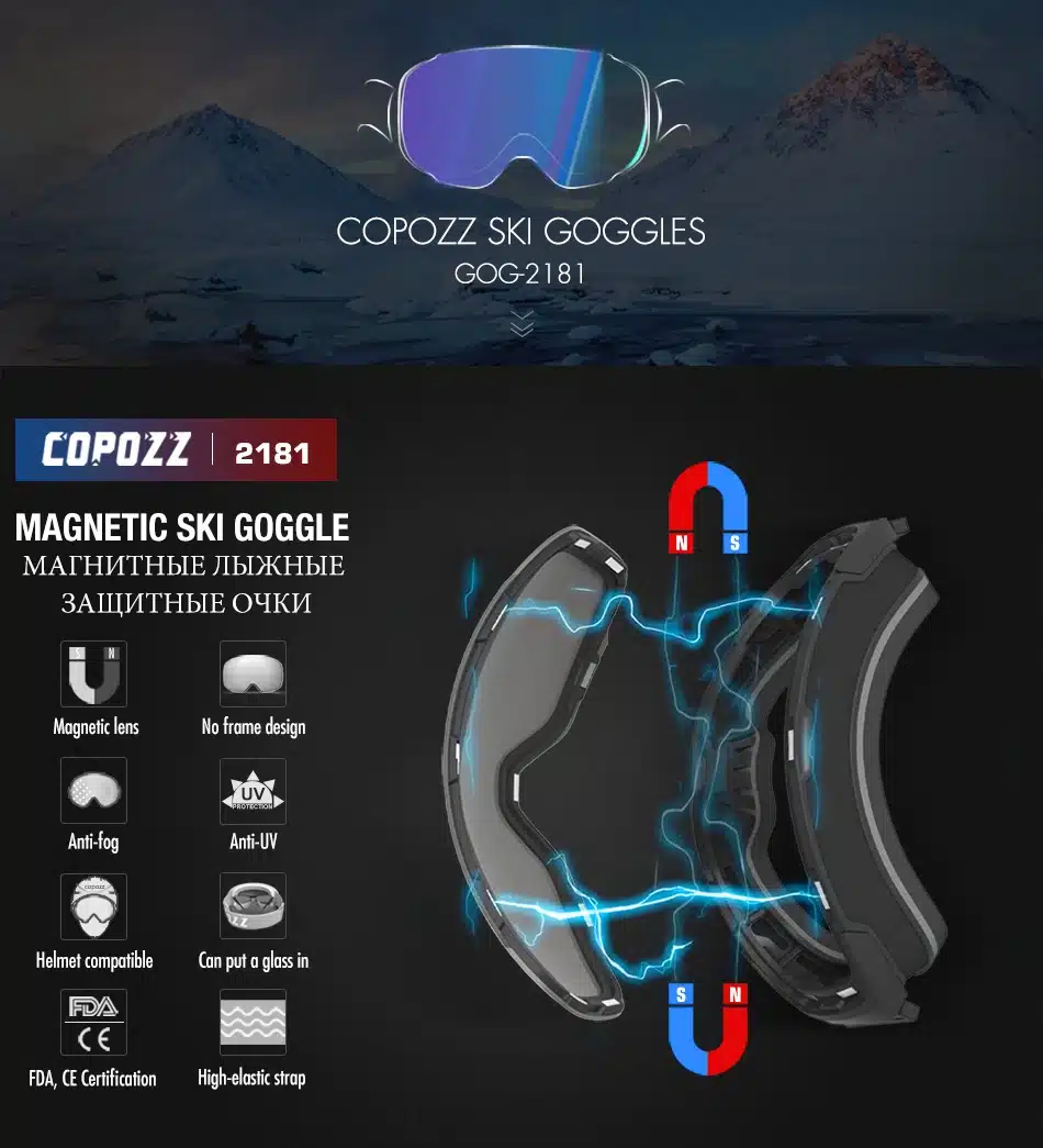 COPOZZ brand ski goggles replaceable magnetic lenses UV400 anti-fog ski mask skiing men women snow snowboard goggles GOG-2181 2