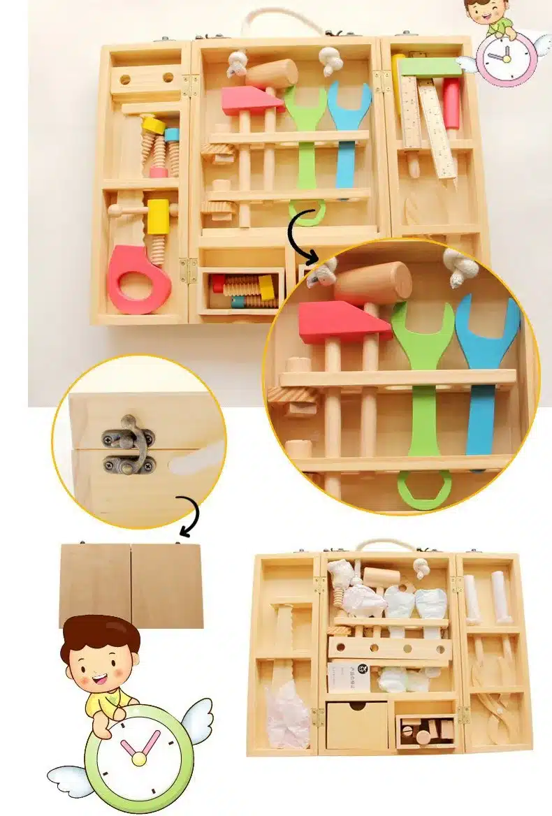 Baby Toys Kids Wooden Multifunctional Tool Set Maintenance Box Wooden Toy Baby Nut Combination Chirstmas/Birthday Gift 11