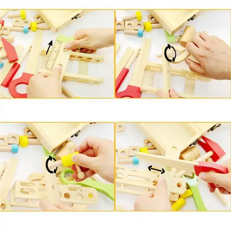 Baby Toys Kids Wooden Multifunctional Tool Set Maintenance Box Wooden Toy Baby Nut Combination Chirstmas/Birthday Gift 14