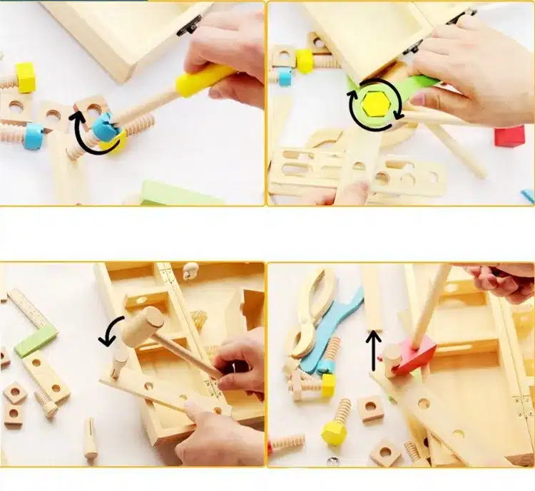 Baby Toys Kids Wooden Multifunctional Tool Set Maintenance Box Wooden Toy Baby Nut Combination Chirstmas/Birthday Gift 15