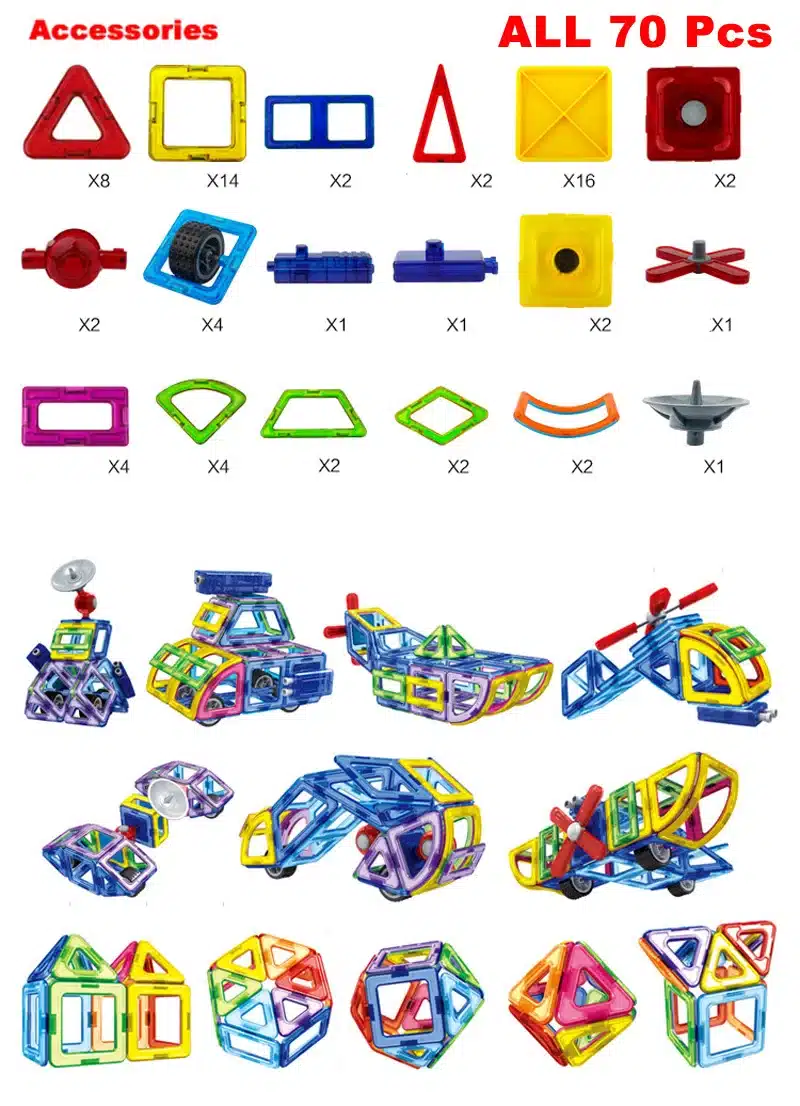 New 2017 70Pcs/Set Magnetic Designer Building Blocks Models Building Toy Plastic DIY Bricks Children Learning Educational Toys 9