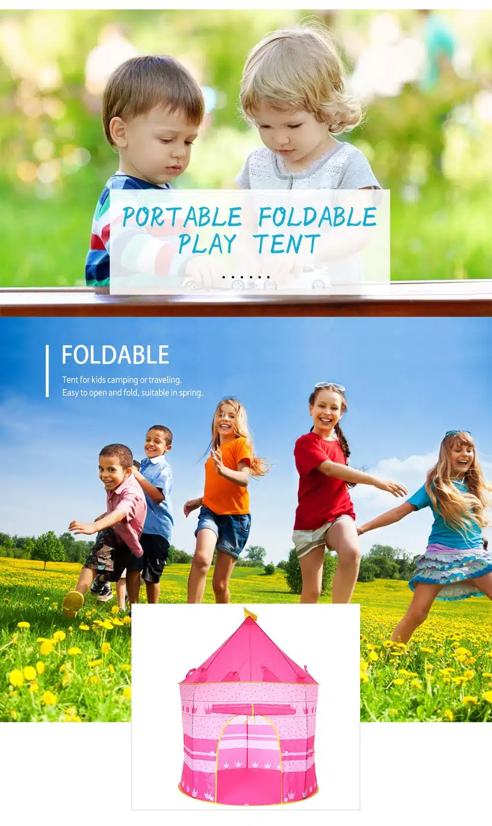 3 Colors Play Tent Portable Foldable Tipi Prince Folding Tent Children Boy Castle Cubby Play House Kids Gifts Outdoor Toy Tents 12