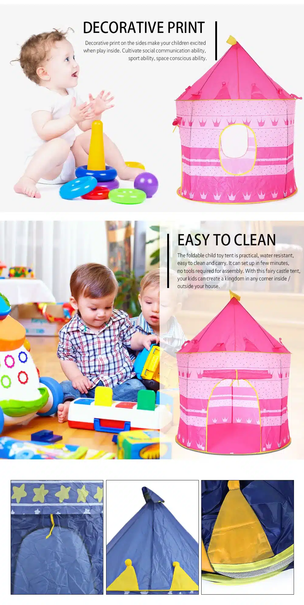 3 Colors Play Tent Portable Foldable Tipi Prince Folding Tent Children Boy Castle Cubby Play House Kids Gifts Outdoor Toy Tents 14