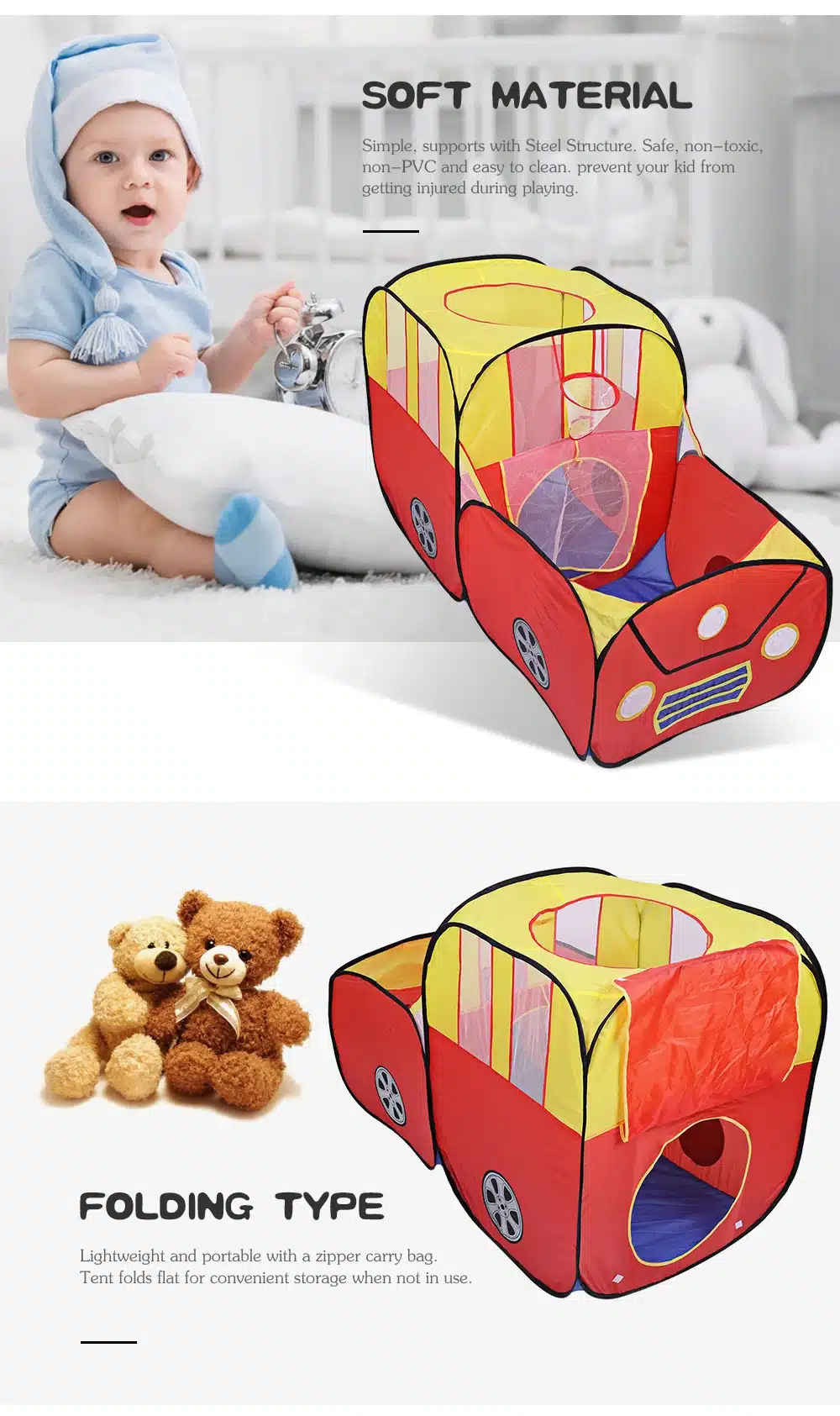 Safety Car Shape foldable tent for kids Plastic Toy Tents safety ball pit pool game Huge Tent for Children Indoor Play Yard 12