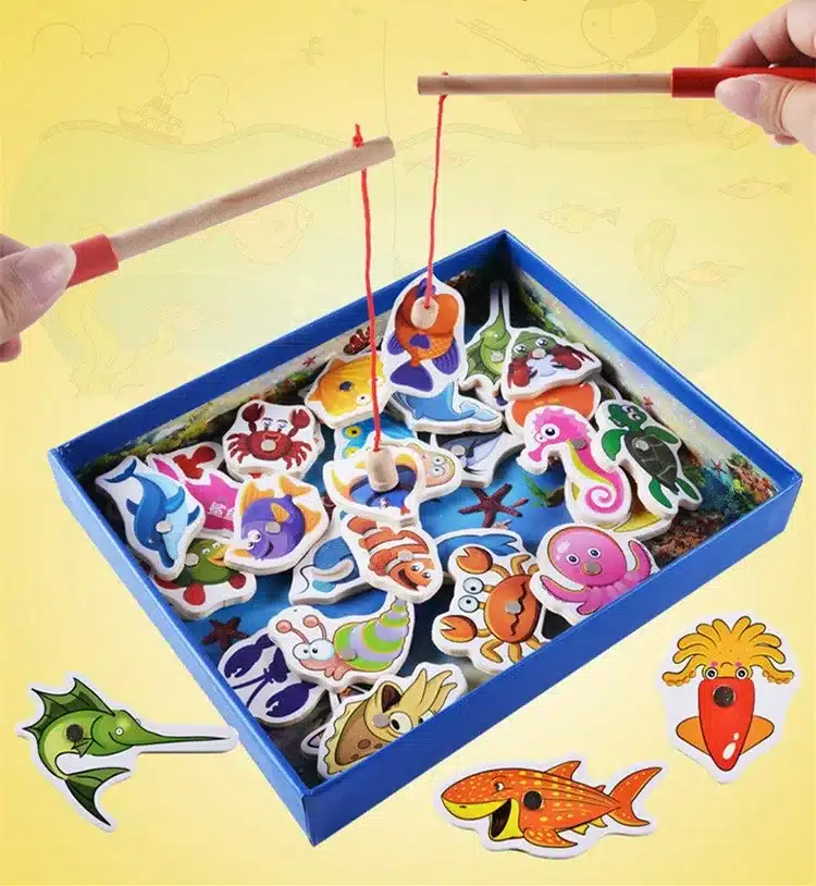 Baby Educational Toys 32Pcs Fish Wooden Magnetic Fishing Toy Set Fish Game Educational Fishing Toy Child Birthday/Christmas Gift 9