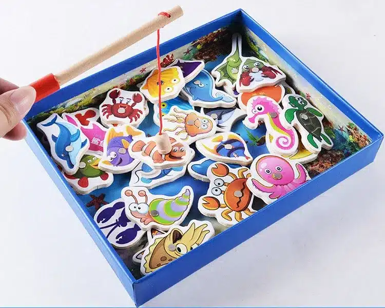 Baby Educational Toys 32Pcs Fish Wooden Magnetic Fishing Toy Set Fish Game Educational Fishing Toy Child Birthday/Christmas Gift 11