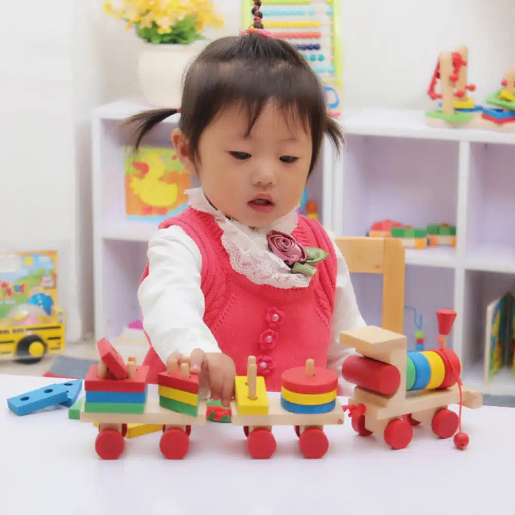 Toddler Baby Wooden Stacking Train Block Toy Fun Vehicle Block Board Game Toy Wooden Educational Toy for Children Gift 14