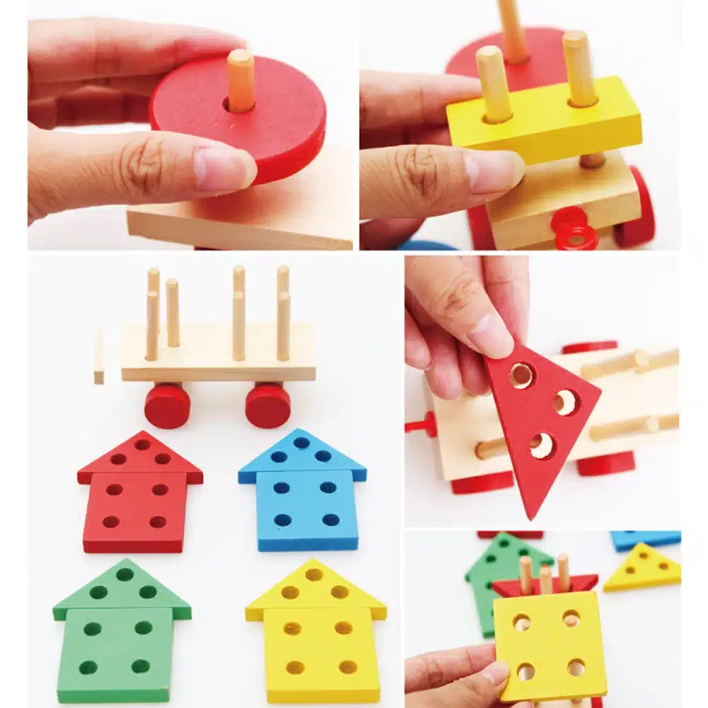 Toddler Baby Wooden Stacking Train Block Toy Fun Vehicle Block Board Game Toy Wooden Educational Toy for Children Gift 16