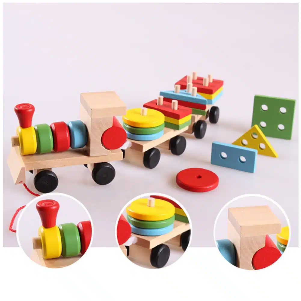 Toddler Baby Wooden Stacking Train Block Toy Fun Vehicle Block Board Game Toy Wooden Educational Toy for Children Gift 17