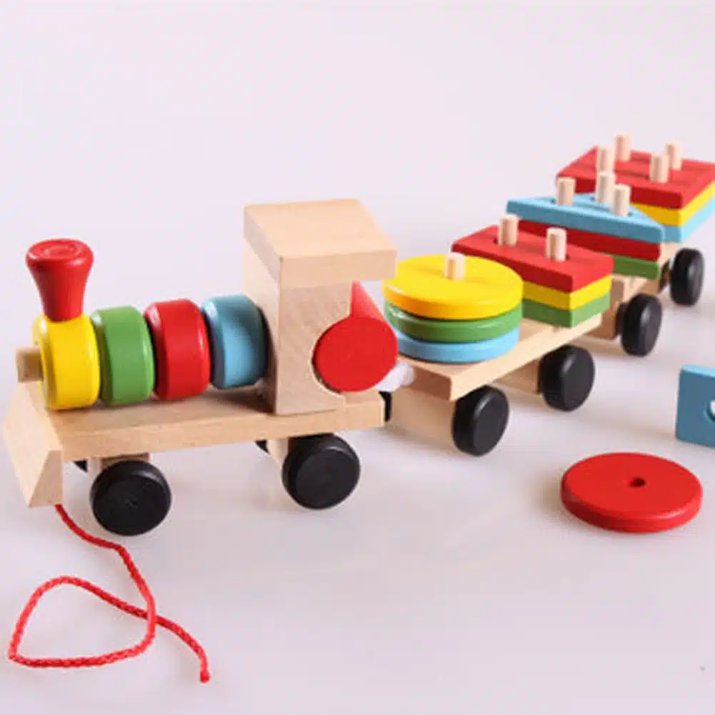 Toddler Baby Wooden Stacking Train Block Toy Fun Vehicle Block Board Game Toy Wooden Educational Toy for Children Gift 18