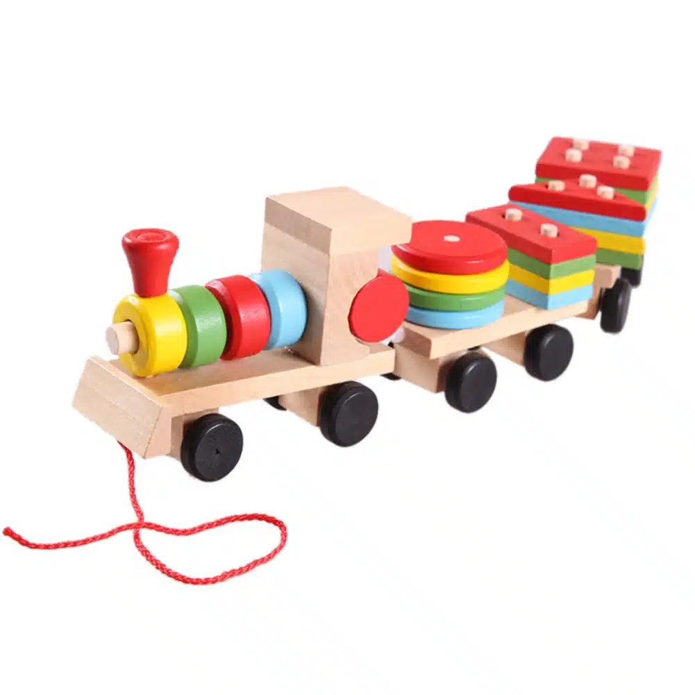 Toddler Baby Wooden Stacking Train Block Toy Fun Vehicle Block Board Game Toy Wooden Educational Toy for Children Gift 19