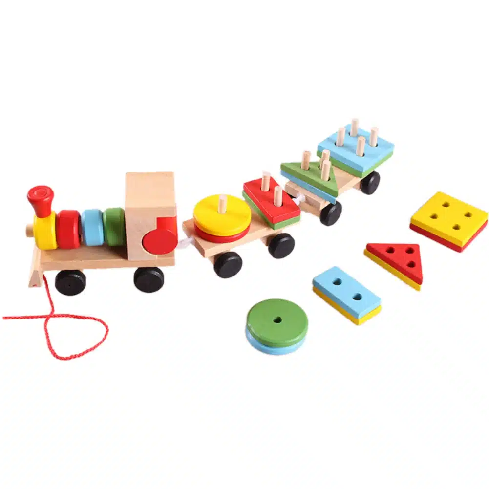 Toddler Baby Wooden Stacking Train Block Toy Fun Vehicle Block Board Game Toy Wooden Educational Toy for Children Gift 20