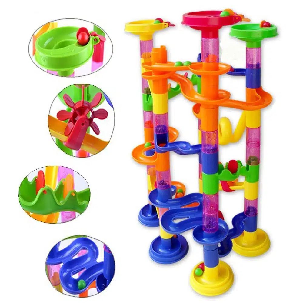 105pcs DIY Construction Marble Race Game Toy Kids Race Run Maze Balls Track Plastic House Building Blocks Kids Educational Toys 4