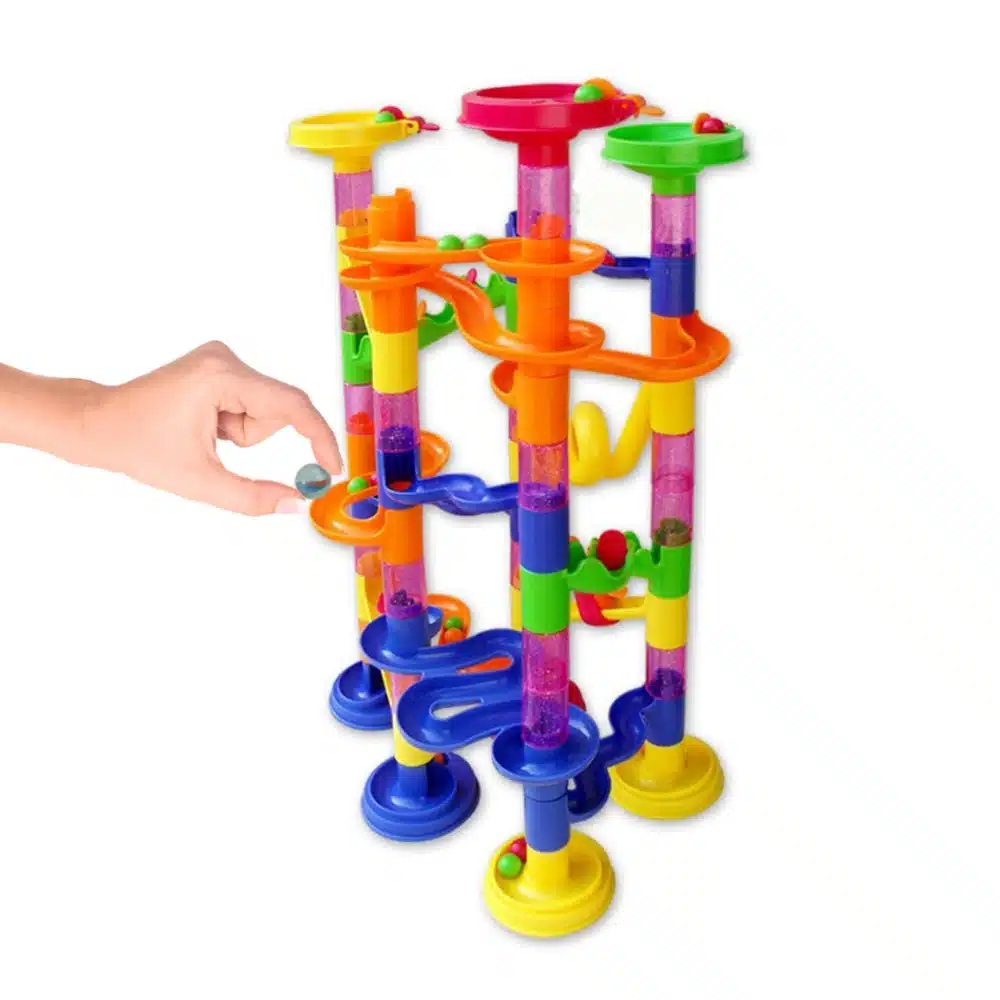 105pcs DIY Construction Marble Race Game Toy Kids Race Run Maze Balls Track Plastic House Building Blocks Kids Educational Toys 5