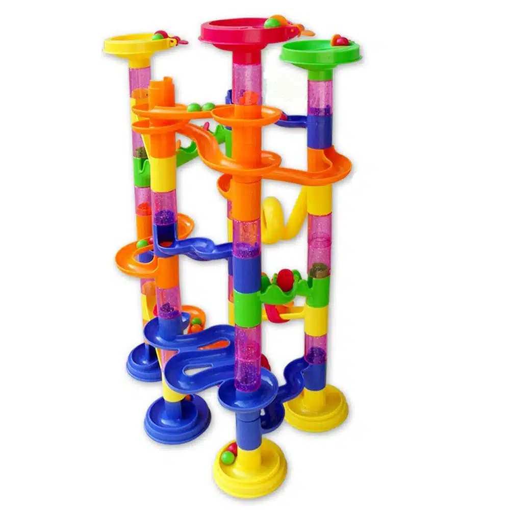 105pcs DIY Construction Marble Race Game Toy Kids Race Run Maze Balls Track Plastic House Building Blocks Kids Educational Toys 6
