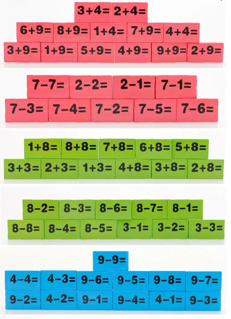 BOHS Kids Child Wooden Multicolour Mathematics Math Domino Blocks Early Learning Toy Sets, 1SET=110PCS+ 1PC Storage Bag 10