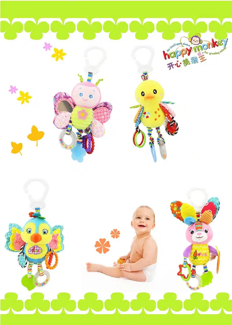 Happy Monkey baby bed bell neonatal baby toys with BB bell plush toy for baby bed hanging bell cartoon animal WJ459 2