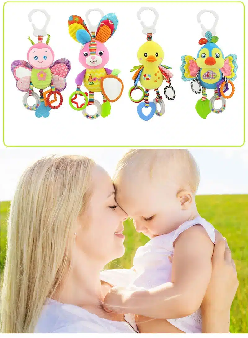 Happy Monkey baby bed bell neonatal baby toys with BB bell plush toy for baby bed hanging bell cartoon animal WJ459 4
