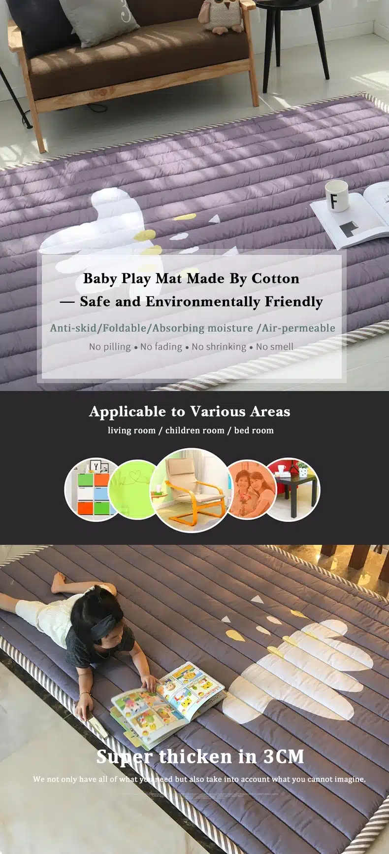 3CM Thickness Baby Play mat Children Carpet 140*200*3CM Machine Washable Rugs For Living Room Anti-skid Bedroom 55*77 Inch 9