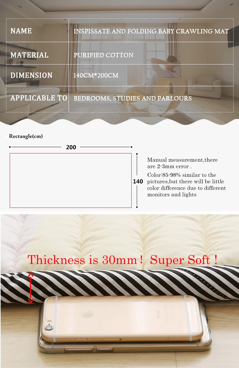 3CM Thickness Baby Play mat Children Carpet 140*200*3CM Machine Washable Rugs For Living Room Anti-skid Bedroom 55*77 Inch 10