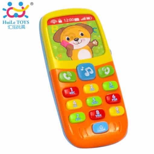 värviline mängutelefon koerapildiga ekraanil