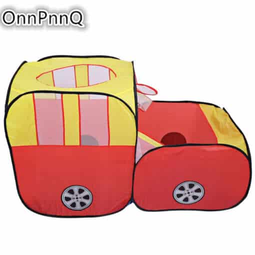 kollane ja punane volditav mängutelk auto kujul