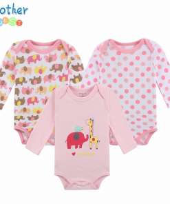 kolm erinevat mustriga beebide puuvillast bodyd, roosades toonides