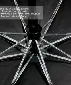 3D pitsilise mustriga vihmavarju musta värvi kangas ja tugev metallkarkass hõbedase viimistlusega pakuvad usaldusväärset kaitset ideaalses vormis, sobides nii meestele kui naistele.
