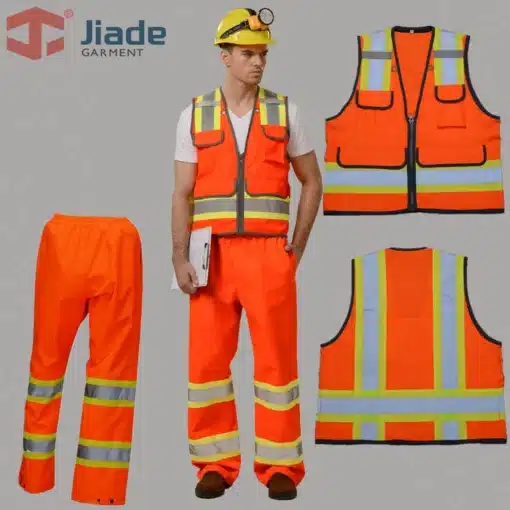 oranž vest ja püksid helkurdetailidega