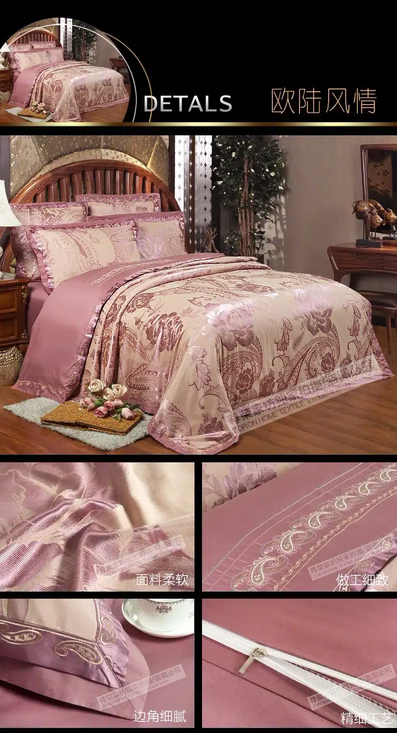 2017 New 100% Cotton Luxury Bedding Set Satin Jacquard Four Bed Set Floral Duvet cover Full/Queen/King size Bedspread Bed linen 13