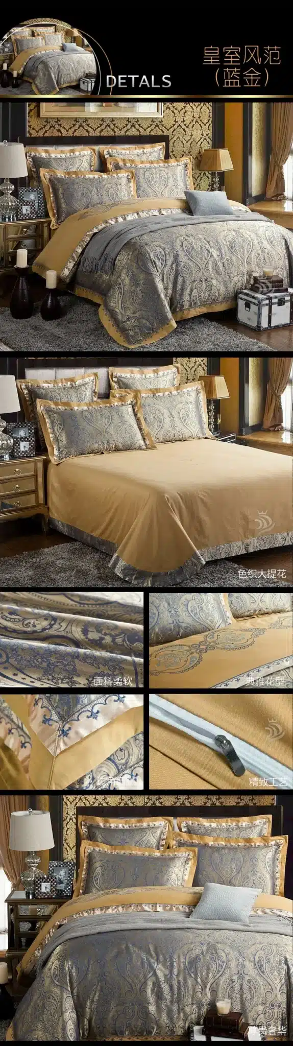 2017 New 100% Cotton Luxury Bedding Set Satin Jacquard Four Bed Set Floral Duvet cover Full/Queen/King size Bedspread Bed linen 18