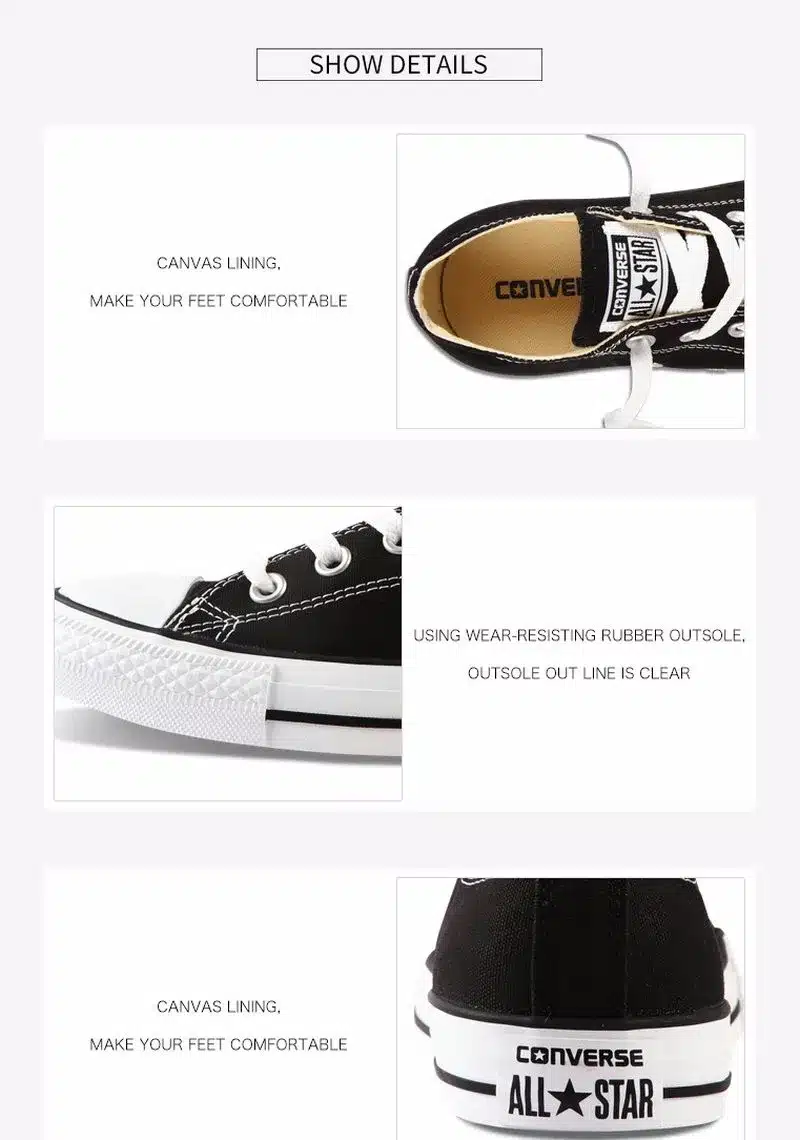 Original Converse all star men's and women's sneakers for men women canvas shoes all black low classic Skateboarding Shoes 24