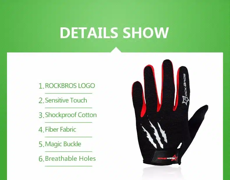 ROCKBROS Cycling Gloves Sponge Pad Long Finger Motorcycle Gloves For Bicycle Mountain Bike Glove Touch Screen MTB Gloves 5
