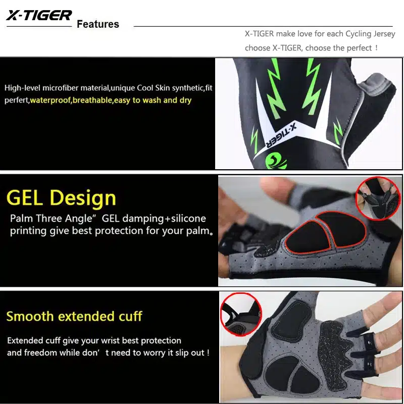 X-Tiger 3D GEL Pad Bright Green Sport Gloves With Reflective Half Finger MTB Bike Gloves Cycling Gloves Mountain Bicycle Gloves 8