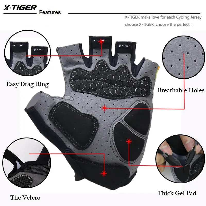 X-Tiger 3D GEL Pad Bright Green Sport Gloves With Reflective Half Finger MTB Bike Gloves Cycling Gloves Mountain Bicycle Gloves 9