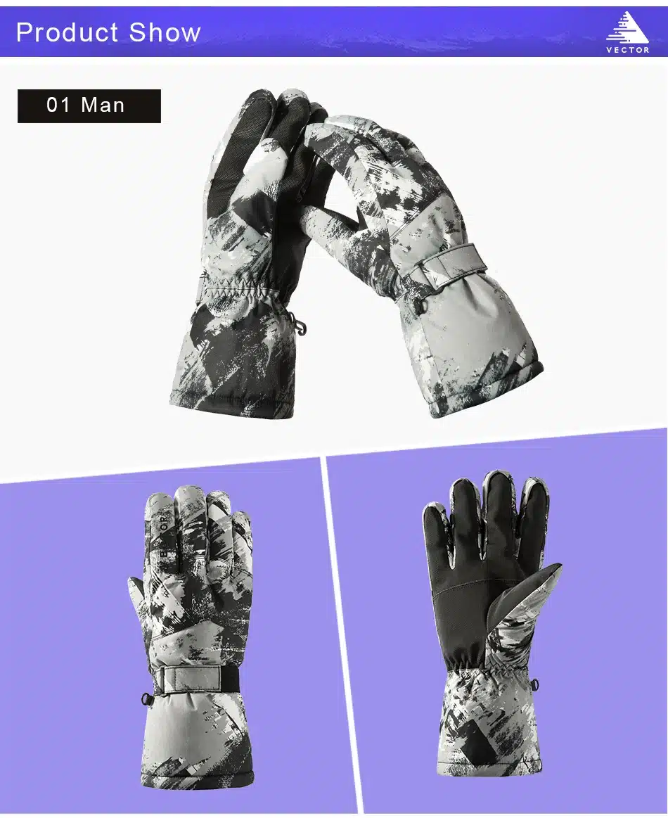 VECTOR Waterproof Ski Gloves Men Women Warm Skiing Snowboard Gloves Snowmobile Motorcycle Riding Winter Outdoor Snow Gloves 14