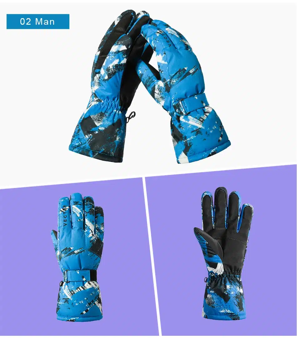 VECTOR Waterproof Ski Gloves Men Women Warm Skiing Snowboard Gloves Snowmobile Motorcycle Riding Winter Outdoor Snow Gloves 15