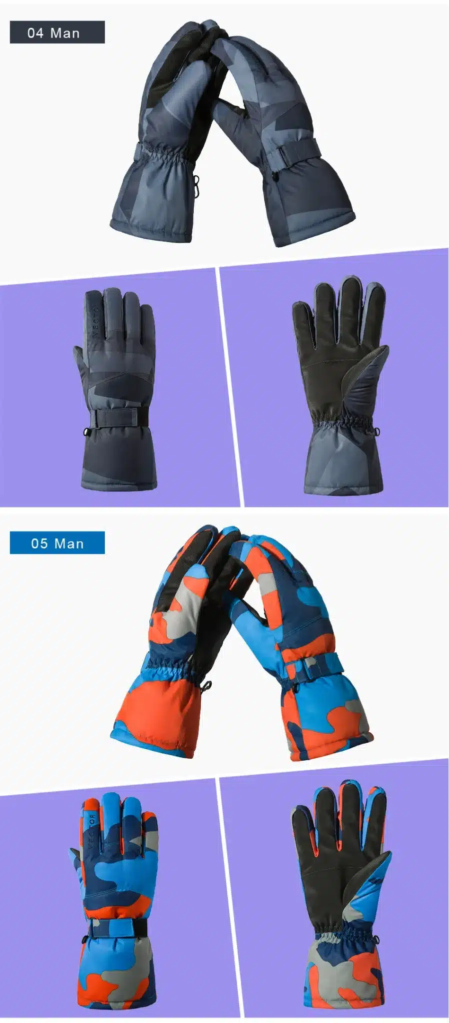 VECTOR Waterproof Ski Gloves Men Women Warm Skiing Snowboard Gloves Snowmobile Motorcycle Riding Winter Outdoor Snow Gloves 17