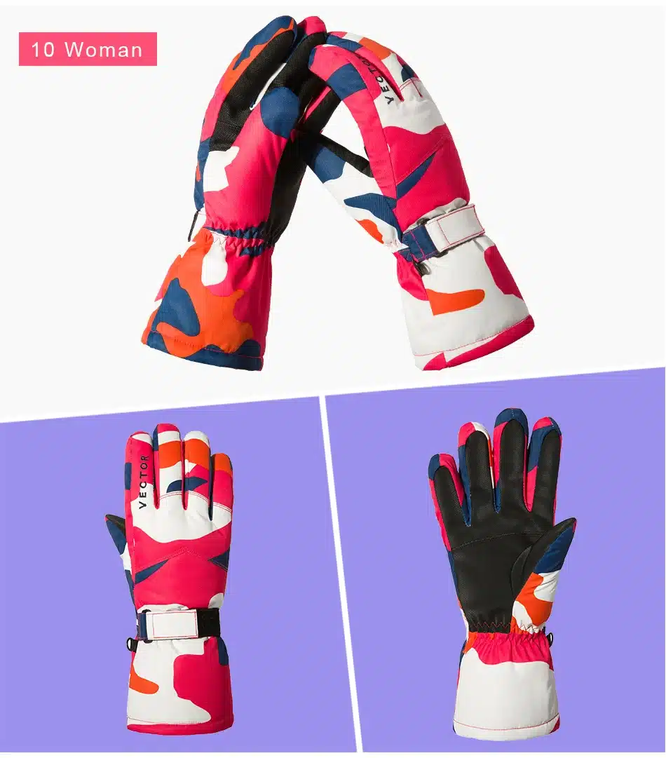 VECTOR Waterproof Ski Gloves Men Women Warm Skiing Snowboard Gloves Snowmobile Motorcycle Riding Winter Outdoor Snow Gloves 22