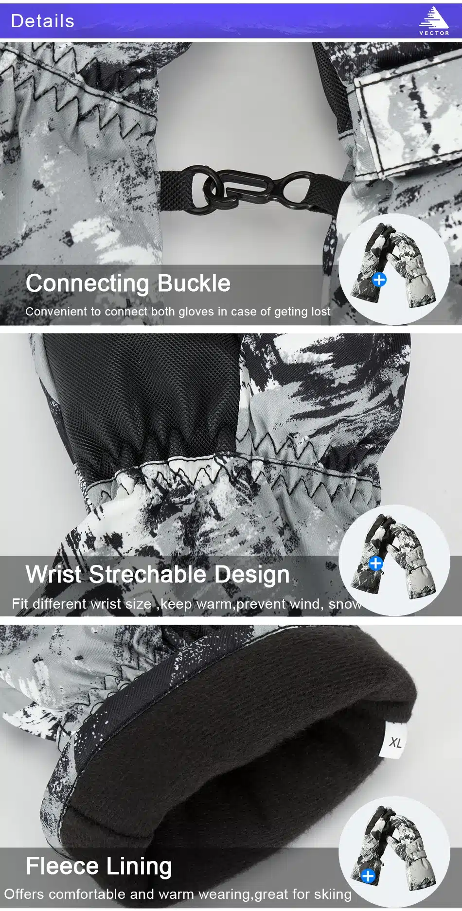 VECTOR Waterproof Ski Gloves Men Women Warm Skiing Snowboard Gloves Snowmobile Motorcycle Riding Winter Outdoor Snow Gloves 23